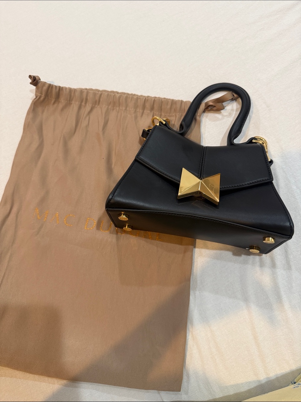 Black Leather Top-Handle Bag with Gold Hardware